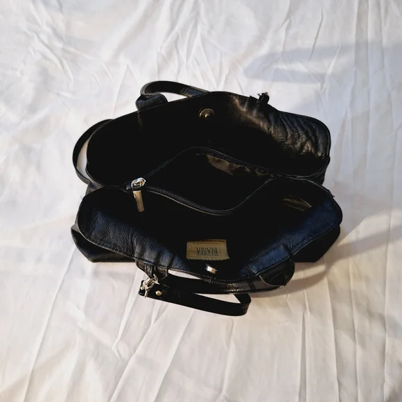 BIASIA GENIUNE LEATHER HANDBAG – CROSSBODY DARK NAVY – VINTAGE - Picture 6 of 8